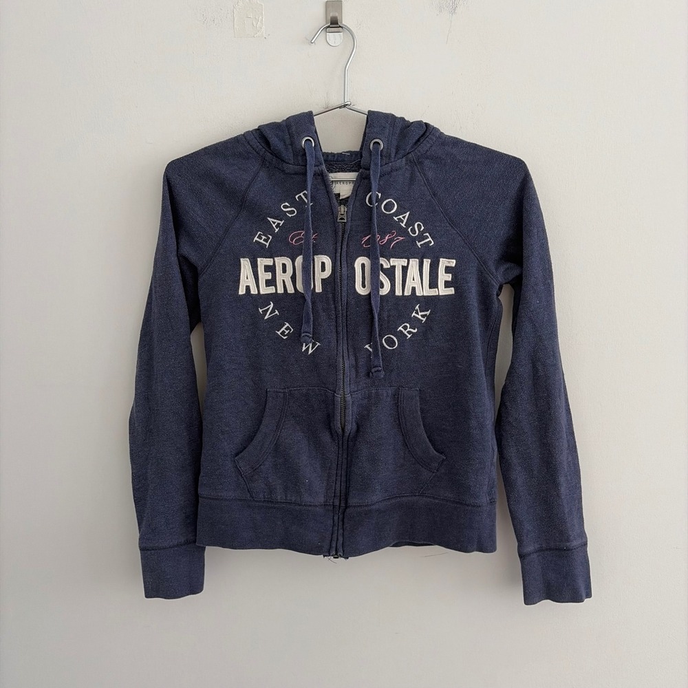 Aeropostale Womens XS Navy Blue East Coast New York Full Zip Hoodie